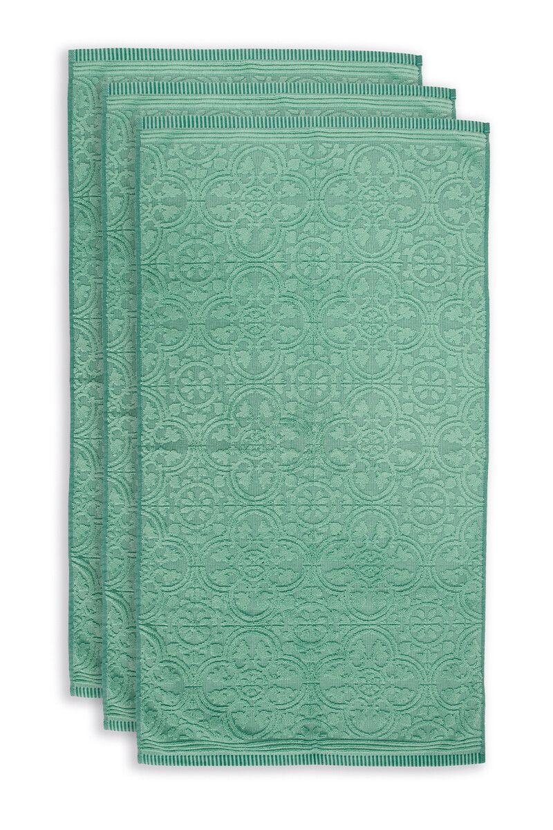 pip studio Badhanddoek Set/3 Tile de Pip Groen 55x100 cm Wit