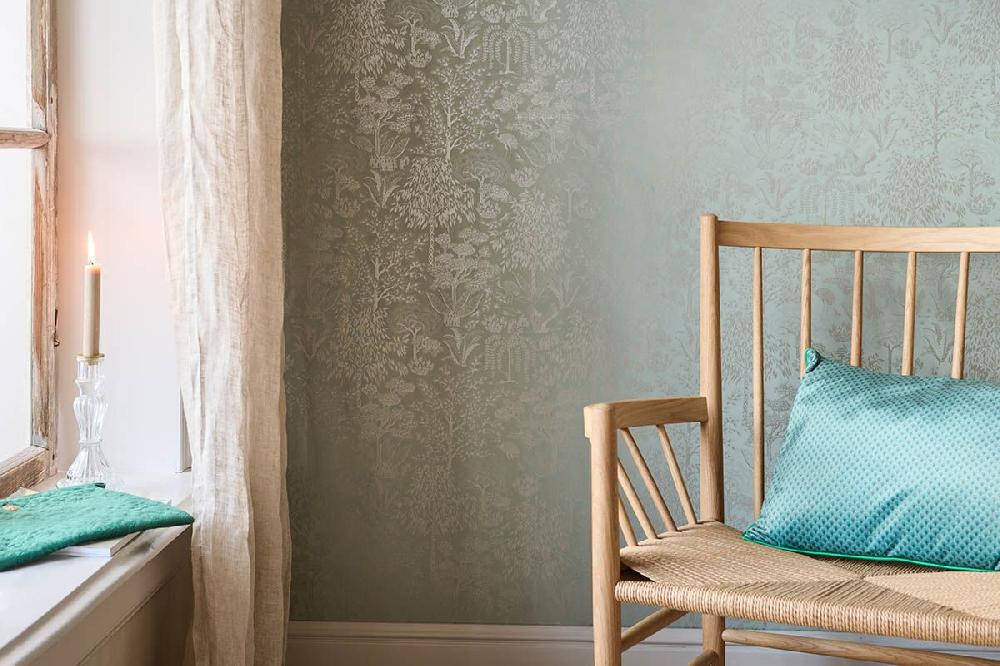 Pip Studio Behangstaal Origami Tree Licht Groen/Zilver Blauw