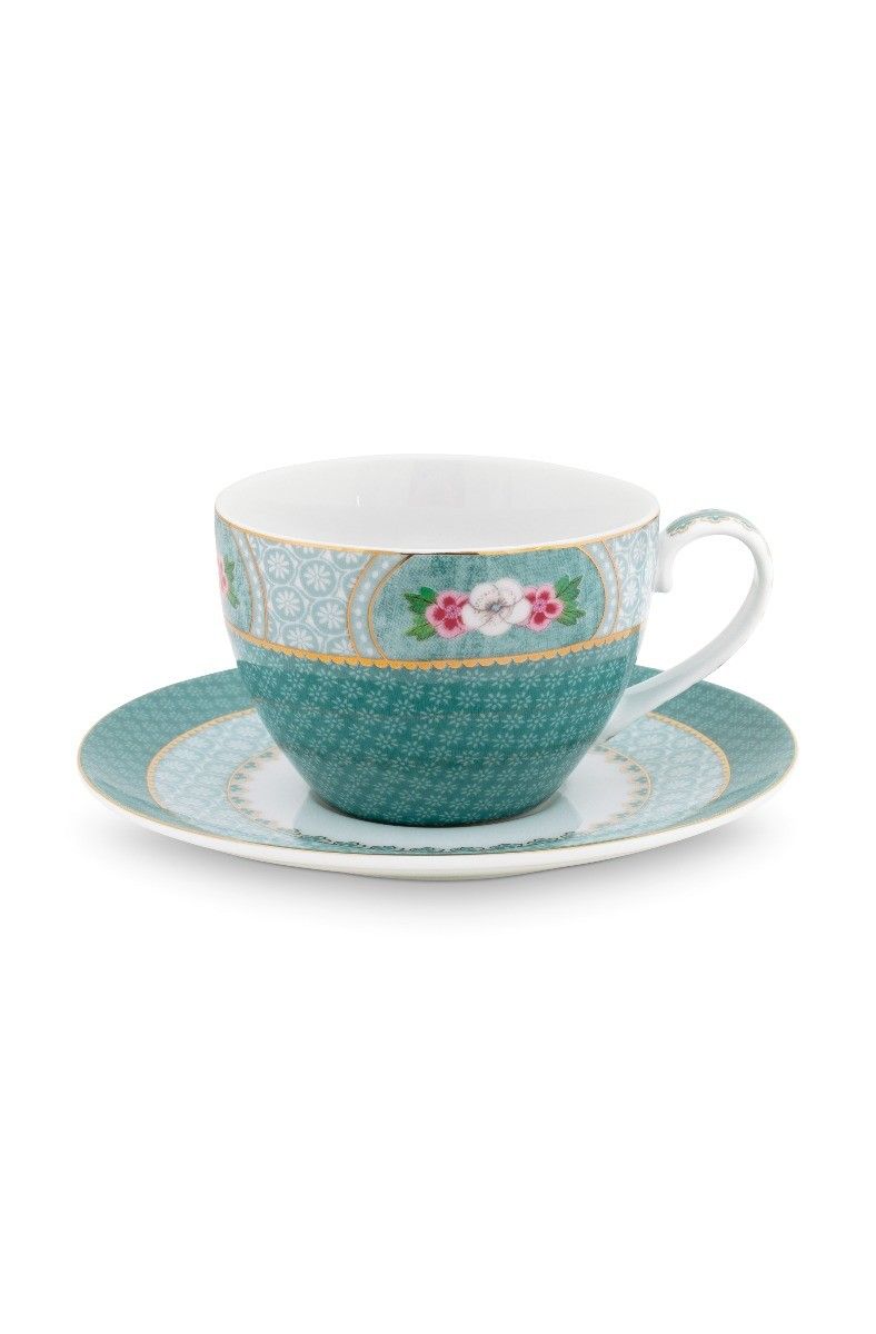 pip studio Blushing Birds Cappuccino Kop & Schotel Blauw Wit