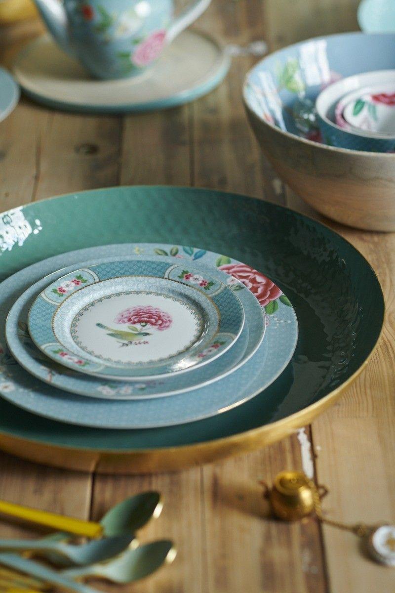 Pip Studio Blushing Birds Gebaksbord Blauw 17 Cm Khaki