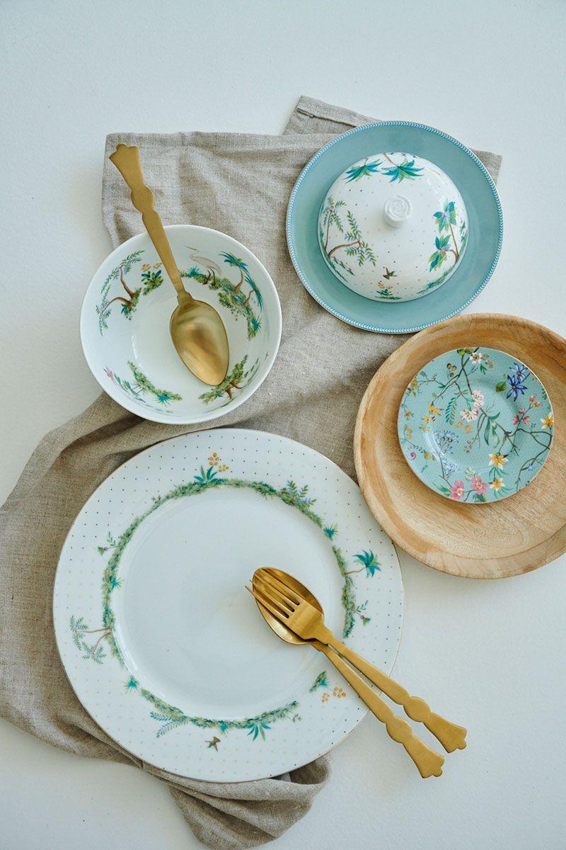 Pip Studio Dinerbord Jolie Stippen Goud Blauw 26.5cm Wit