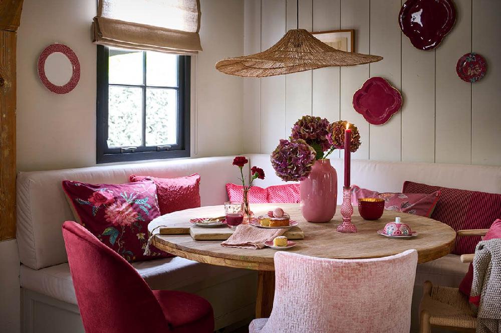 Pip Studio Flower Festival Dinerbord Rood/Donkerroze 26.5 Cm Roze