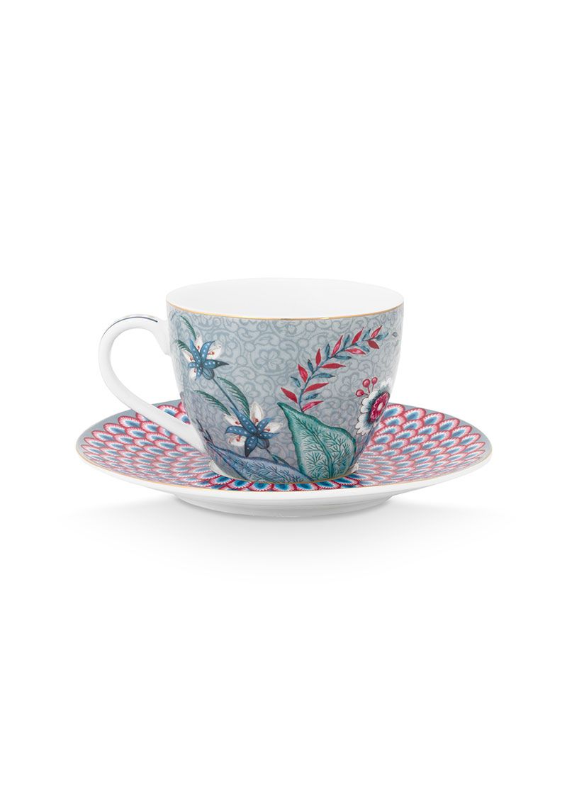 pip studio Flower Festival Espresso Kop & Schotel Lichtblauw Blauw