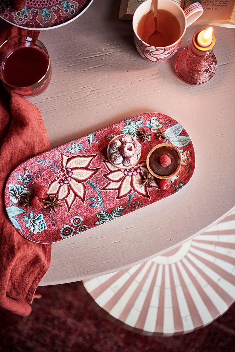 Pip Studio Flower Festival Rechthoekig Taartplateau Donkerroze