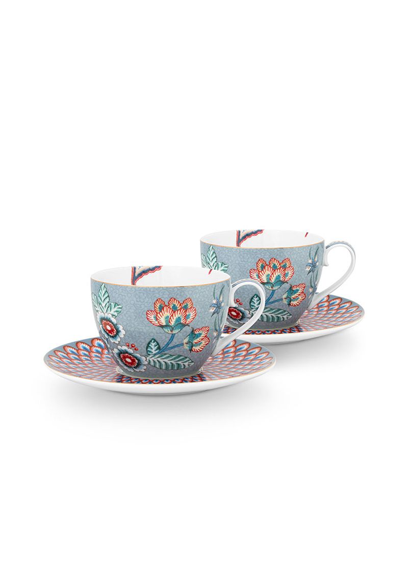 pip studio Flower Festival Set/2 Cappuccino Kop & Schotel Lichtblauw