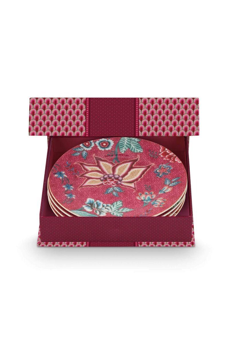pip studio Flower Festival Set/4 Gebaksborden Donkerroze 17cm Blauw