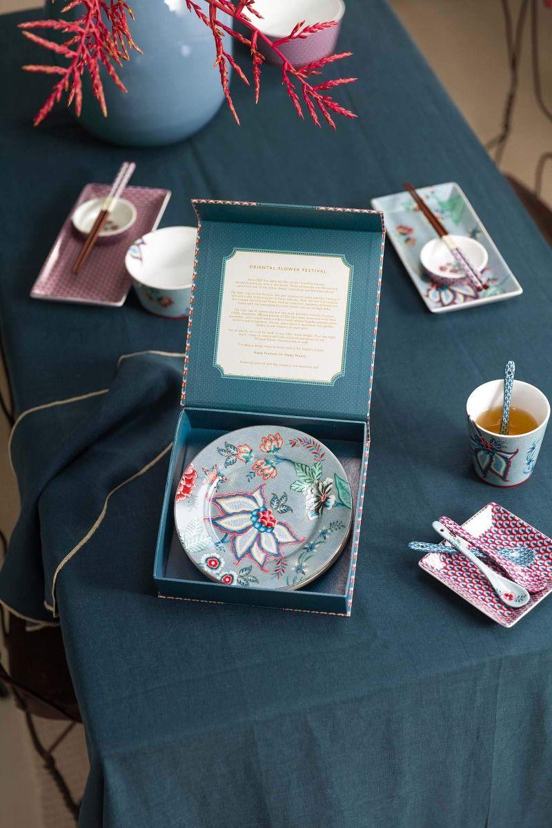 Pip Studio Flower Festival Set/4 Gebaksborden Lichtblauw 17cm Blauw