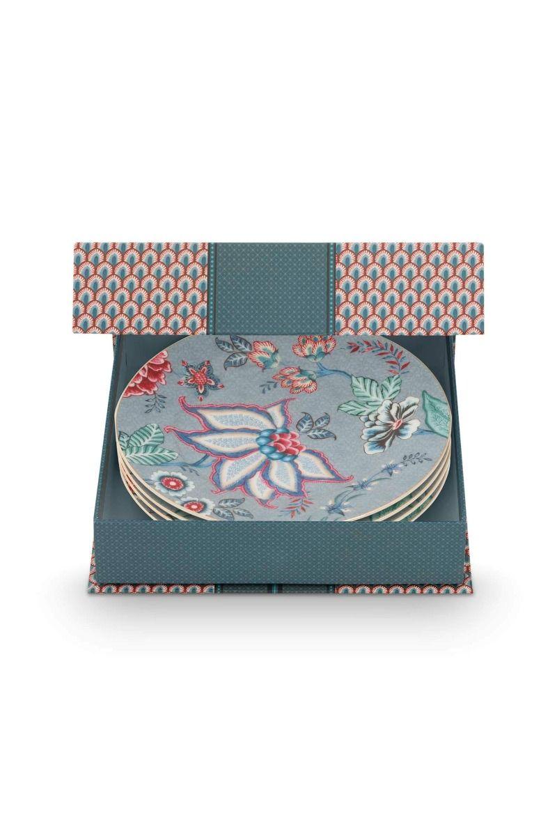 Pip Studio Flower Festival Set/4 Gebaksborden Lichtblauw 17cm Blauw