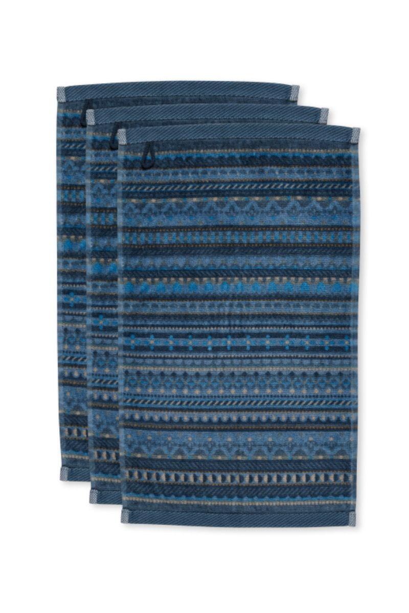 pip studio Gastendoek Set/3 Geometric Print Donkerblauw 30x50cm Blauw