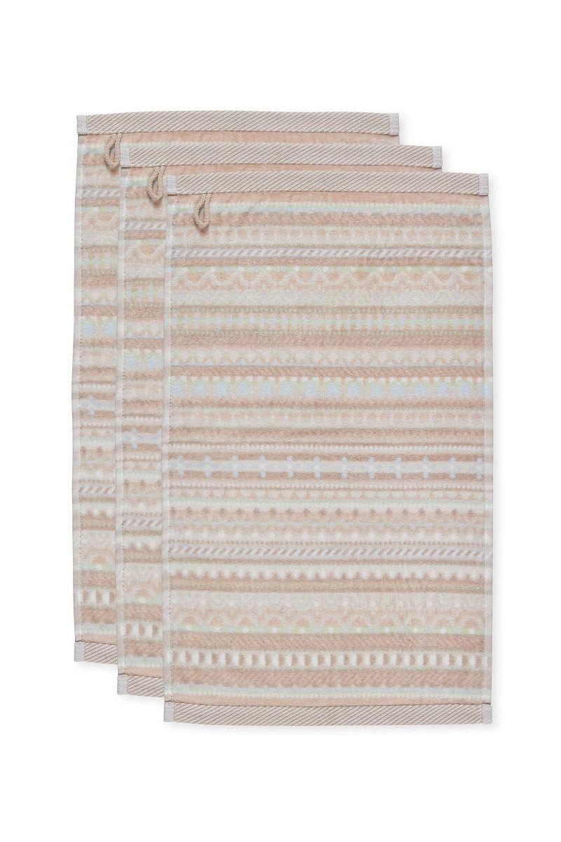 pip studio Gastendoek Set/3 Geometric Print Zand 30x50cm Blauw