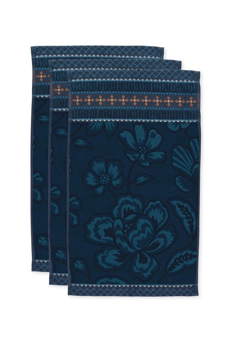 pip studio Gastendoek Set/3 Jasmin Jacquard Donkerblauw 30x50cm Roze