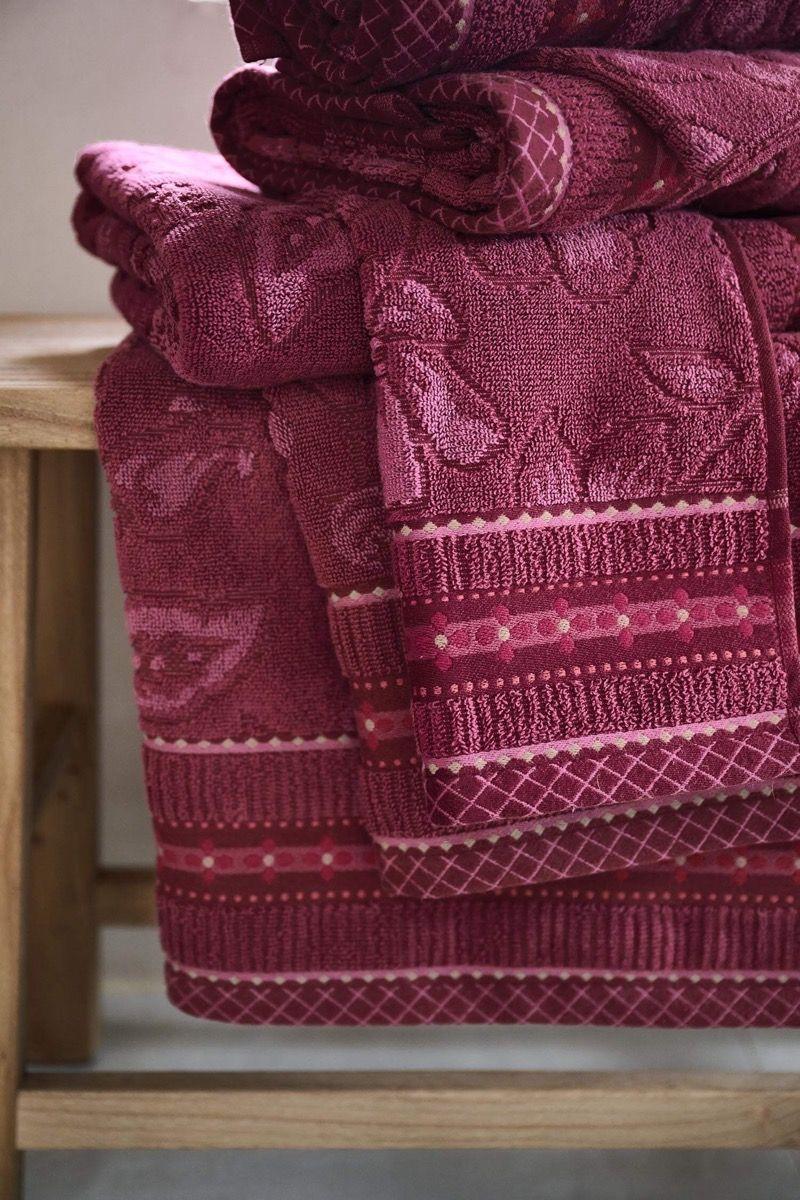 Pip Studio Gastendoek Set/3 Jasmin Jacquard Donkerroze 30x50cm Roze
