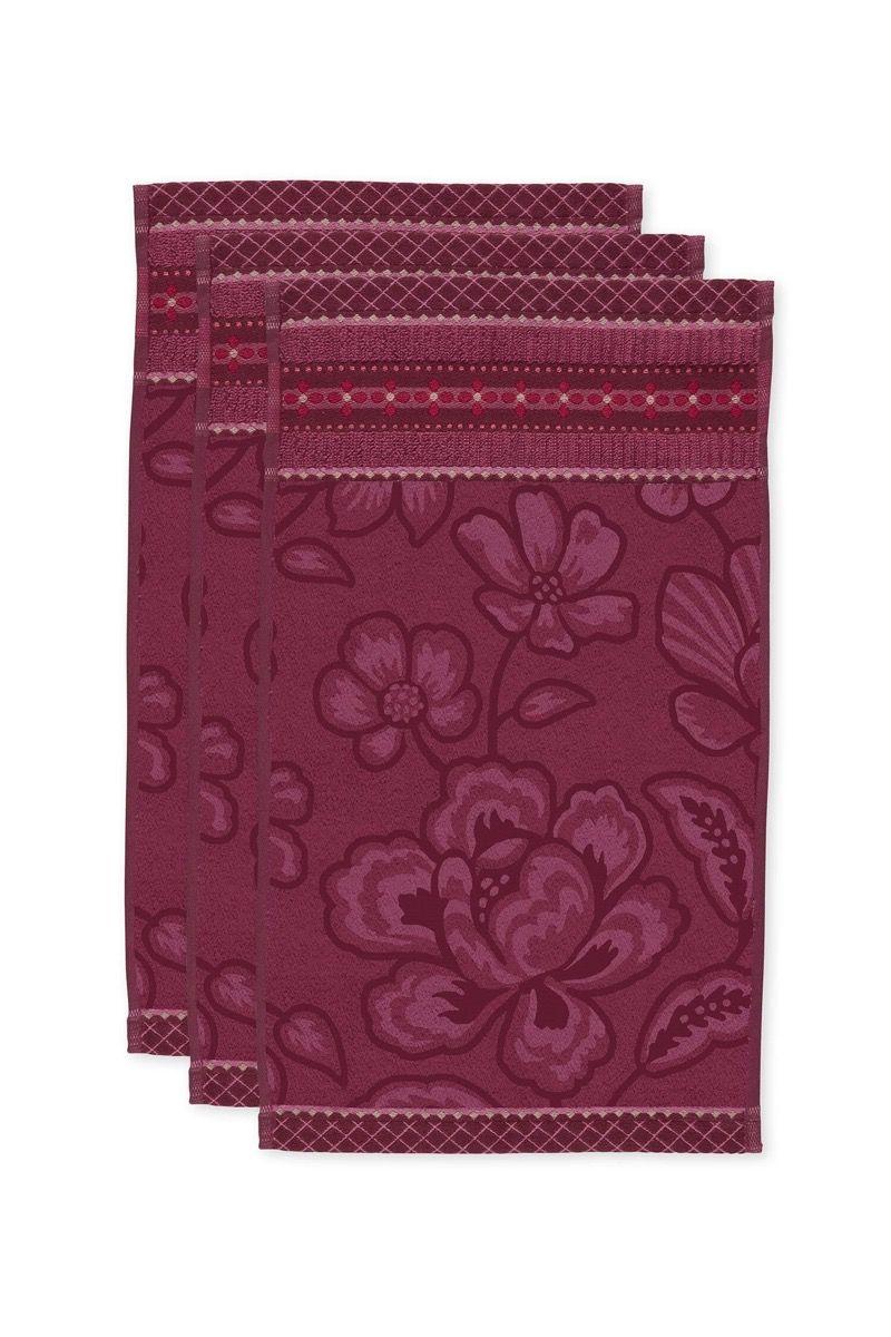 pip studio Gastendoek Set/3 Jasmin Jacquard Donkerroze 30x50cm Roze