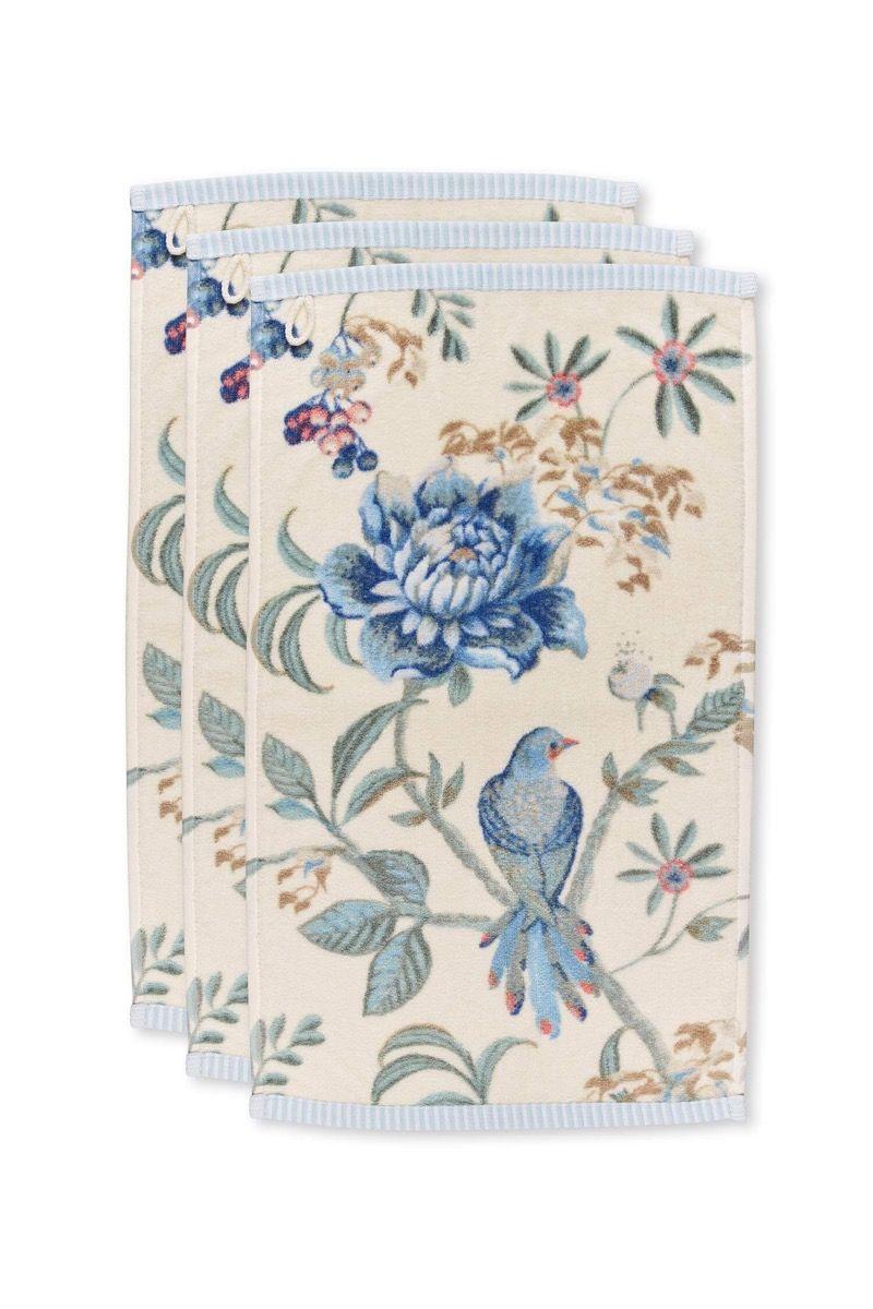 pip studio Gastendoek Set/3 Secret Garden Wit/Blauw 30x50cm Khaki