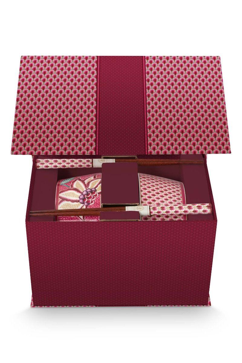 pip studio Giftset Bowls 15cm & Chopsticks Oriental Flower Festival Dar