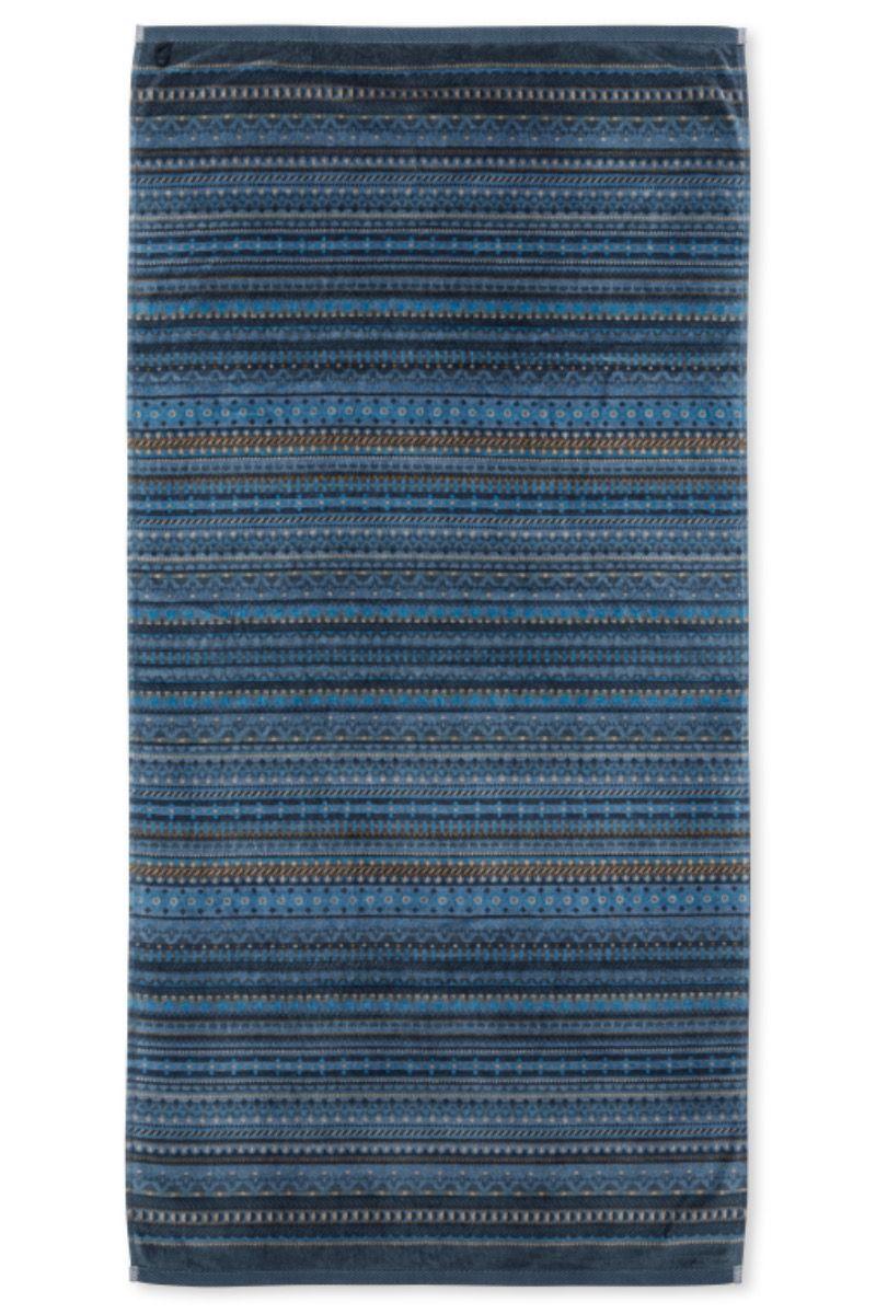 pip studio Grote Handdoek Geometric Print Donkerblauw 70x140cm Blauw