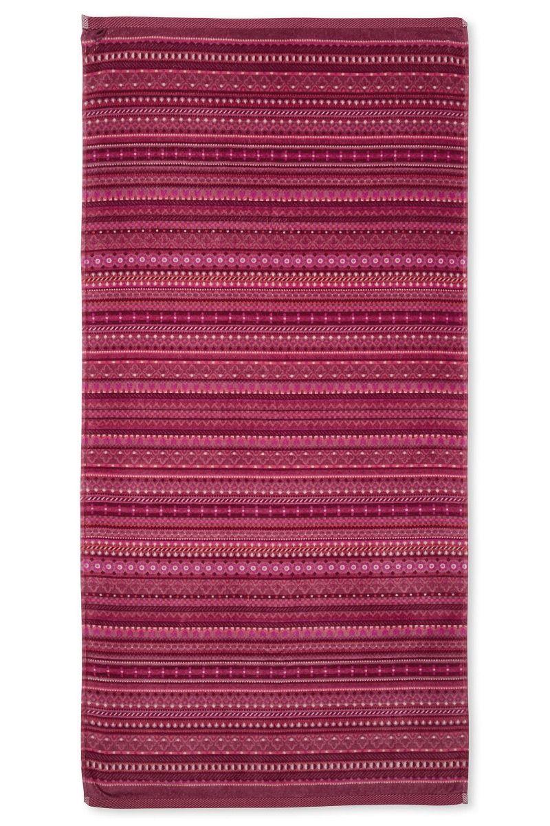 pip studio Grote Handdoek Geometric Print Donkerroze 70x140cm Blauw