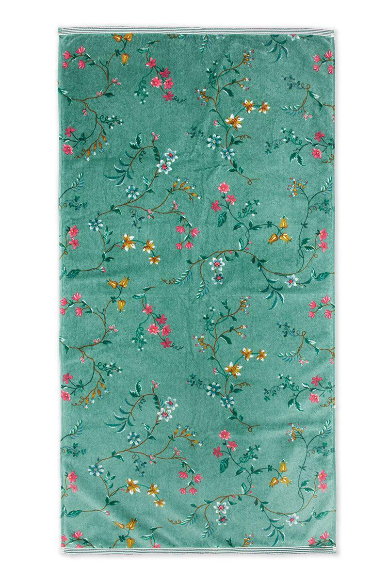 pip studio Grote Handdoek Les Fleurs Groen 70x140 cm Wit