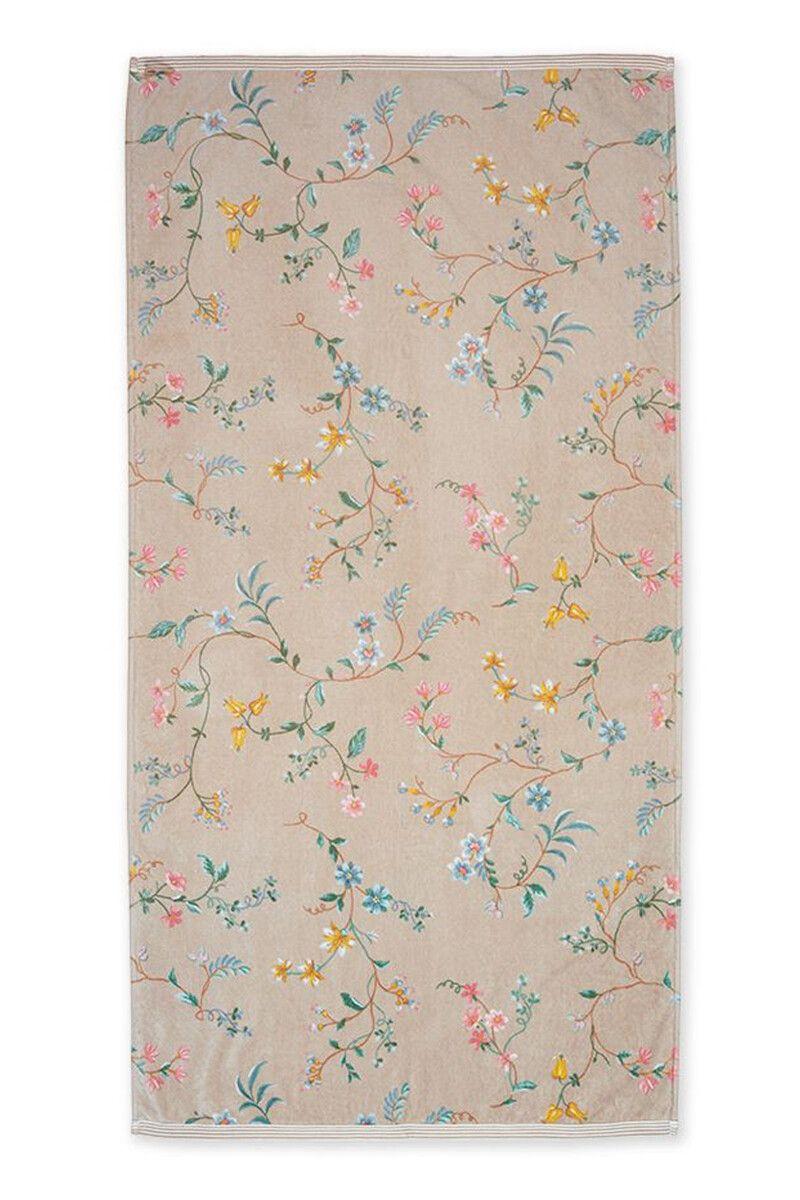 Pip Studio Grote Handdoek Les Fleurs Khaki 70x140 Cm Wit