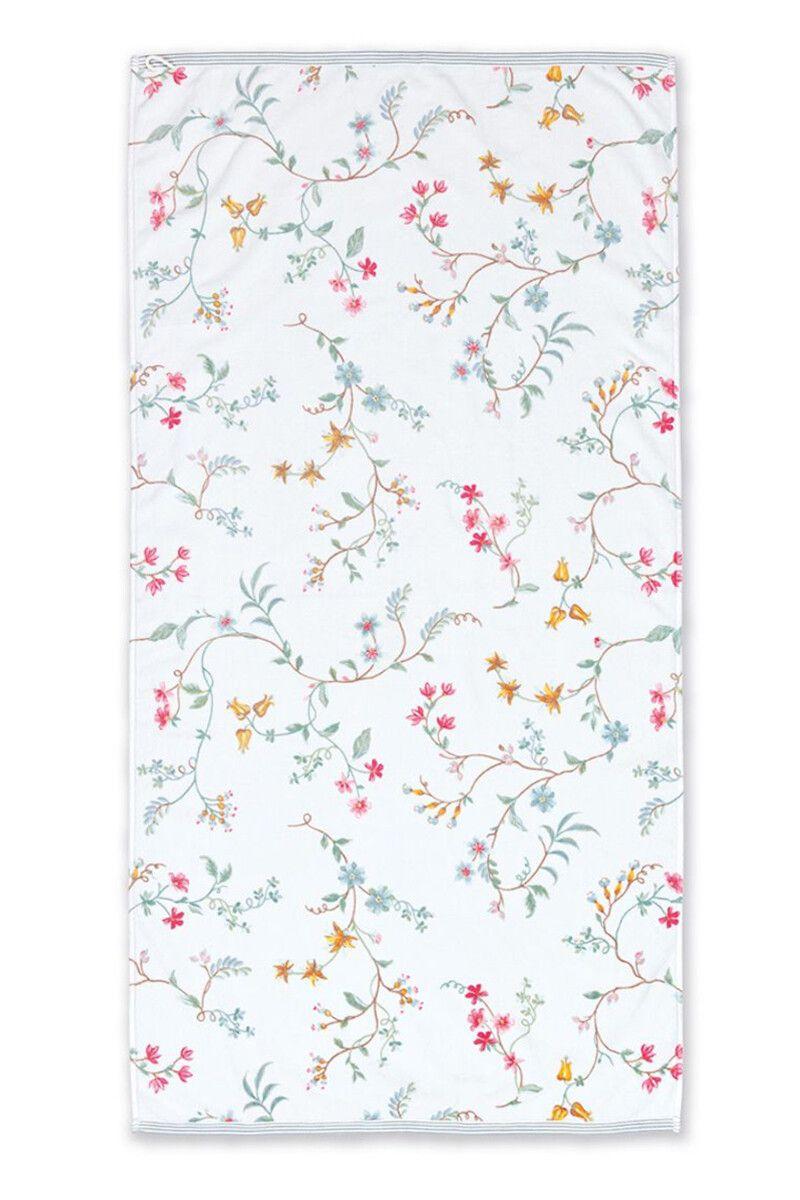pip studio Grote Handdoek Les Fleurs Wit 70x140 cm Wit