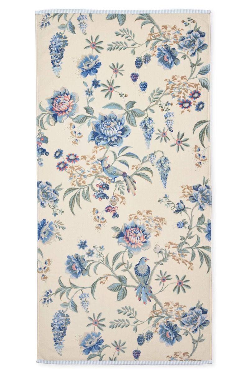 pip studio Grote Handdoek Secret Garden Wit/Blauw 70x140cm Paars