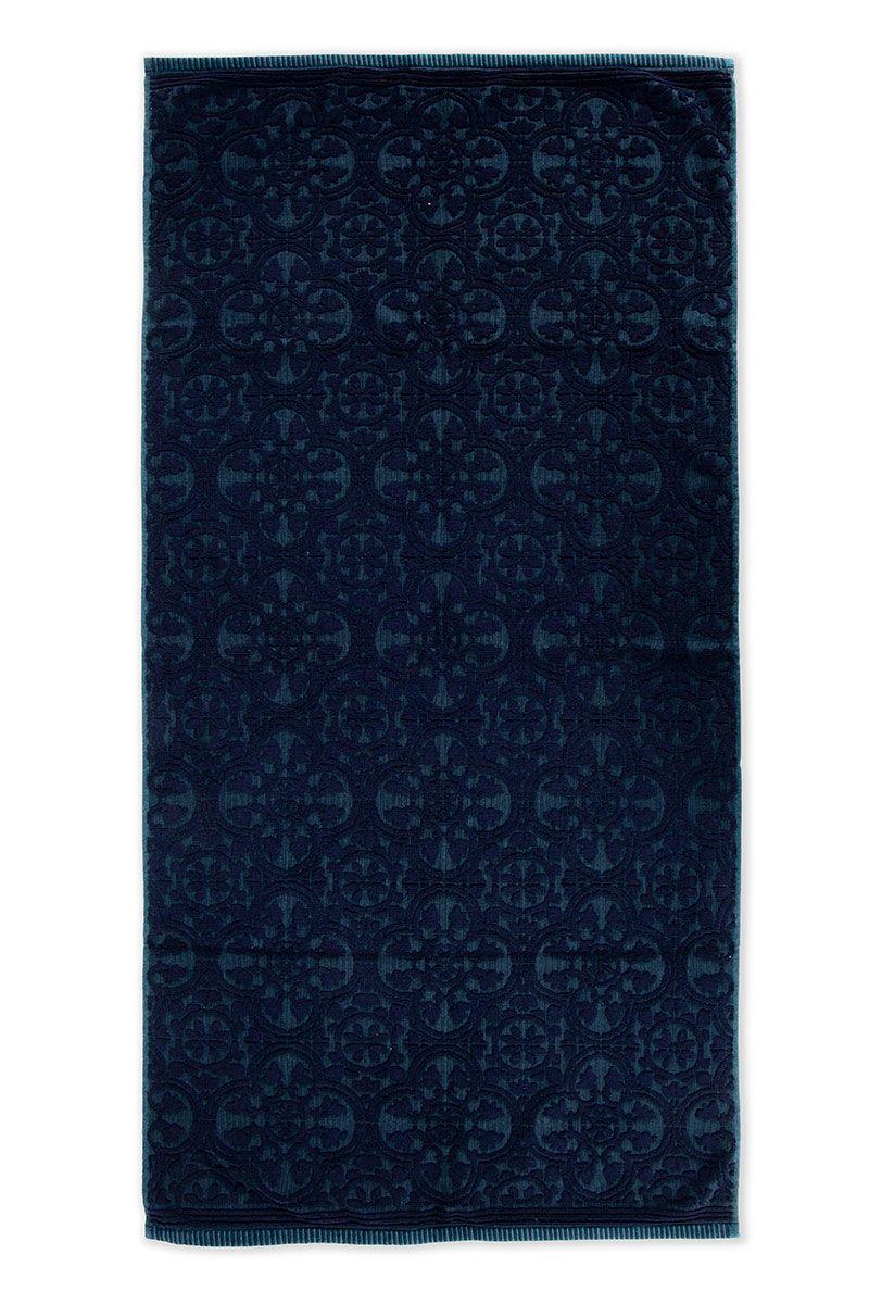 pip studio Grote Handdoek Tile de Pip Donkerblauw 70x140 cm Wit