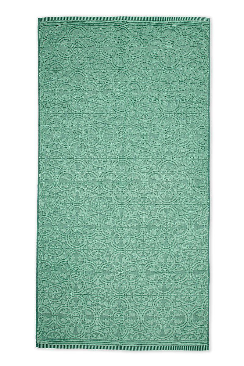 pip studio Grote Handdoek Tile de Pip Groen 70x140 cm Wit