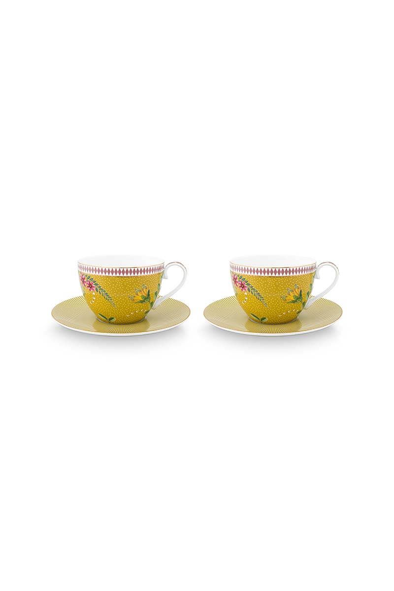 pip studio La Majorelle Set/2 Cappuccino Kop & Schotel Geel Roze
