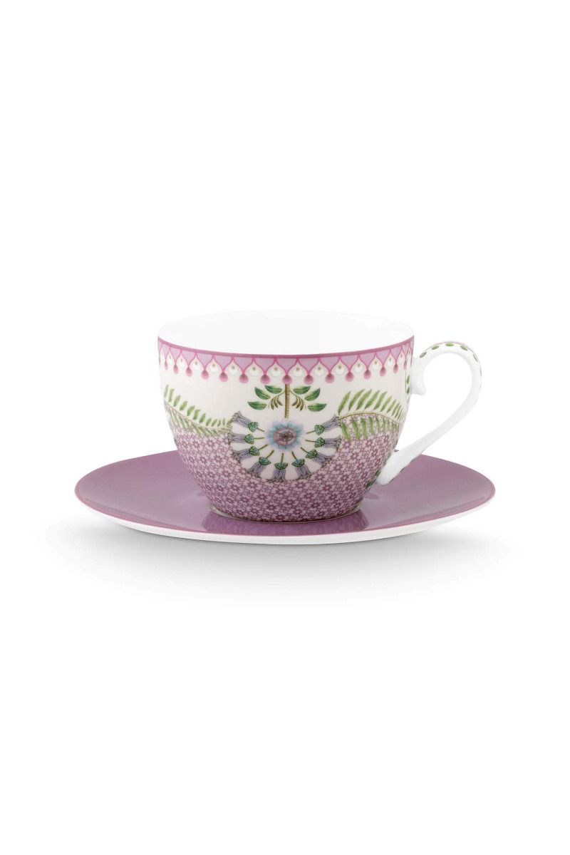pip studio Lily & Lotus Cappuccino Kop & Schotel Lila Paars