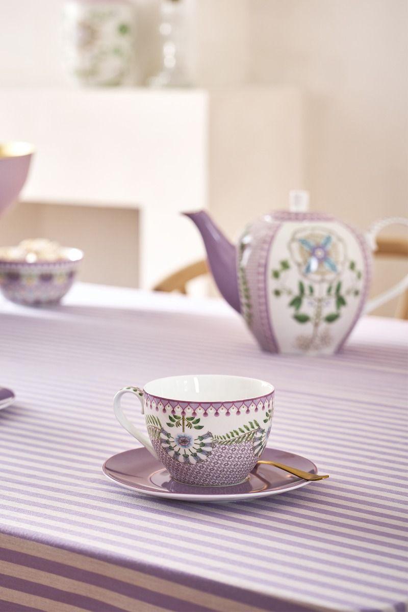 Pip Studio Lily & Lotus Set/2 Cappuccino Kop & Schotel Lila Paars