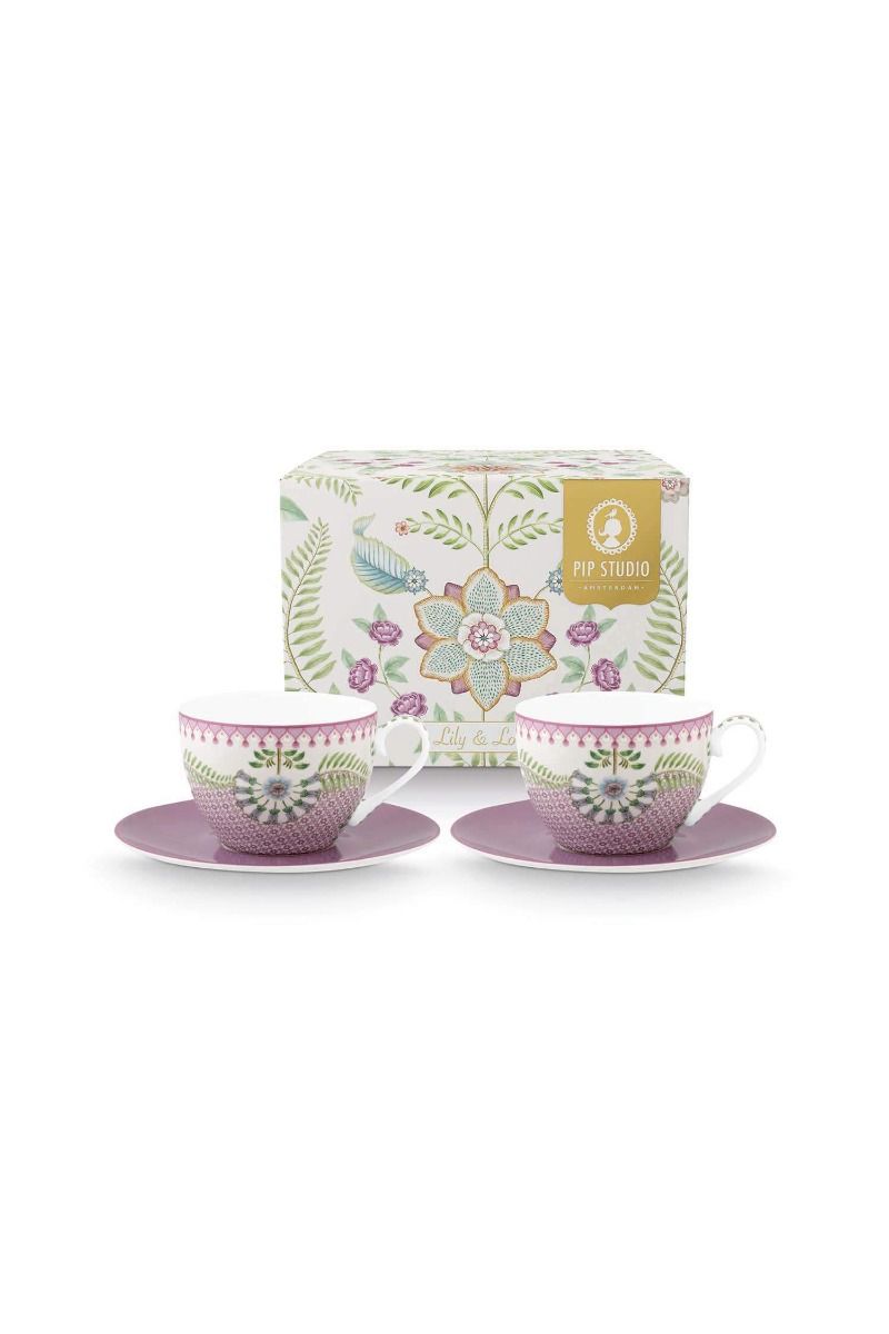 pip studio Lily & Lotus Set/2 Cappuccino Kop & Schotel Lila Paars