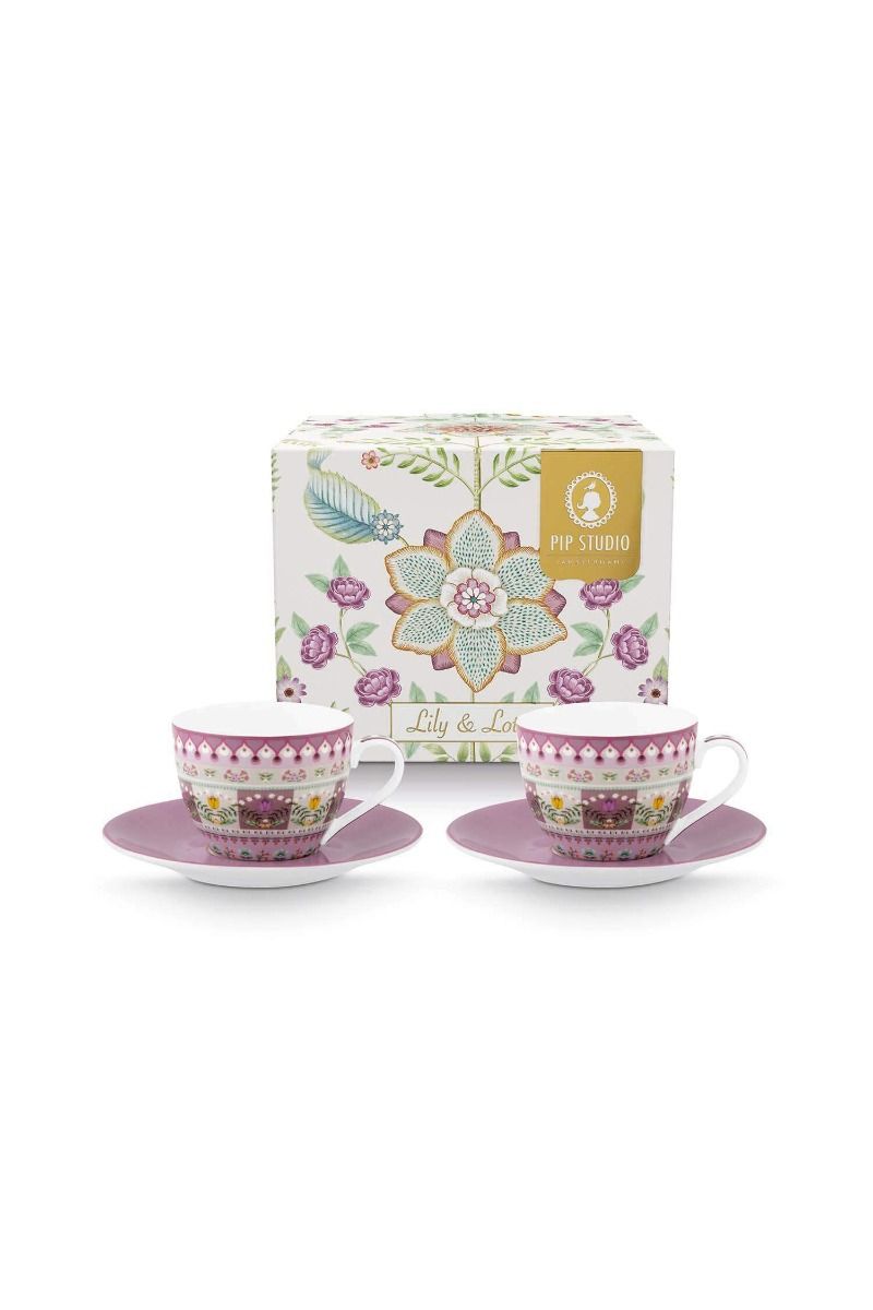 pip studio Lily & Lotus Set/2 Espresso Kop & Schotel Lila Groen