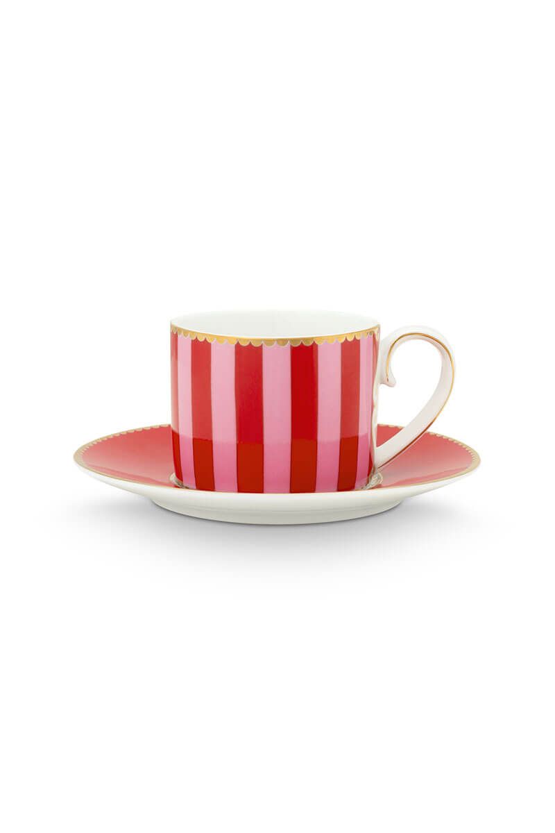 pip studio Love Birds Espresso Kop & Schotel Rood/Roze