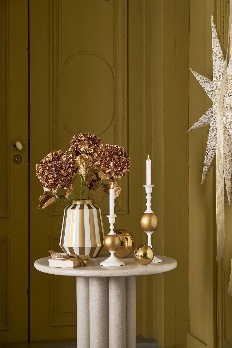 Pip Studio Metalen Kandelaar Bol Medium Wit-Goud 37cm Groen