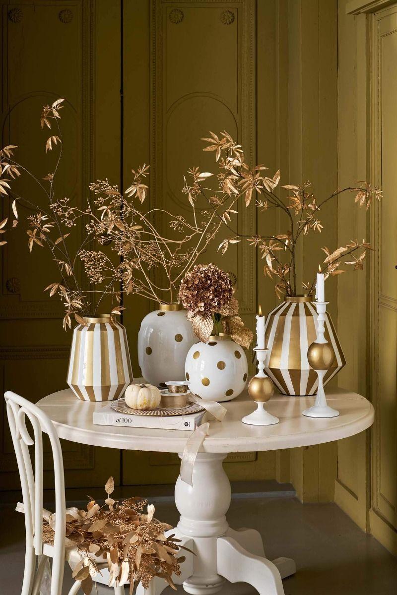 Pip Studio Metalen Kandelaar Bol Small Wit-Goud 24cm Groen