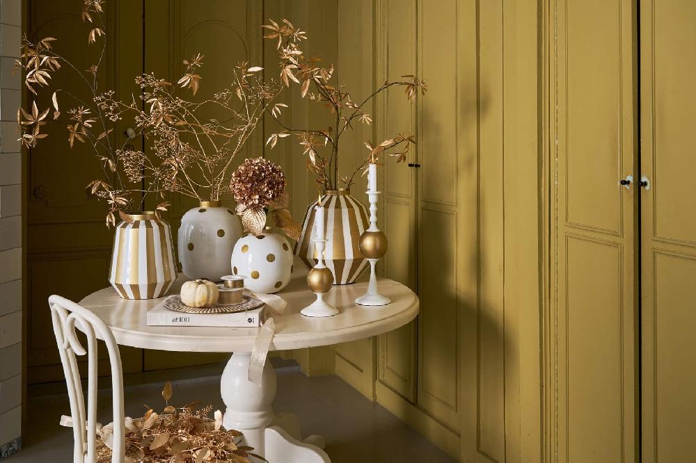 Pip Studio Metalen Vaas Stippen Wit Goud 32cm Paars