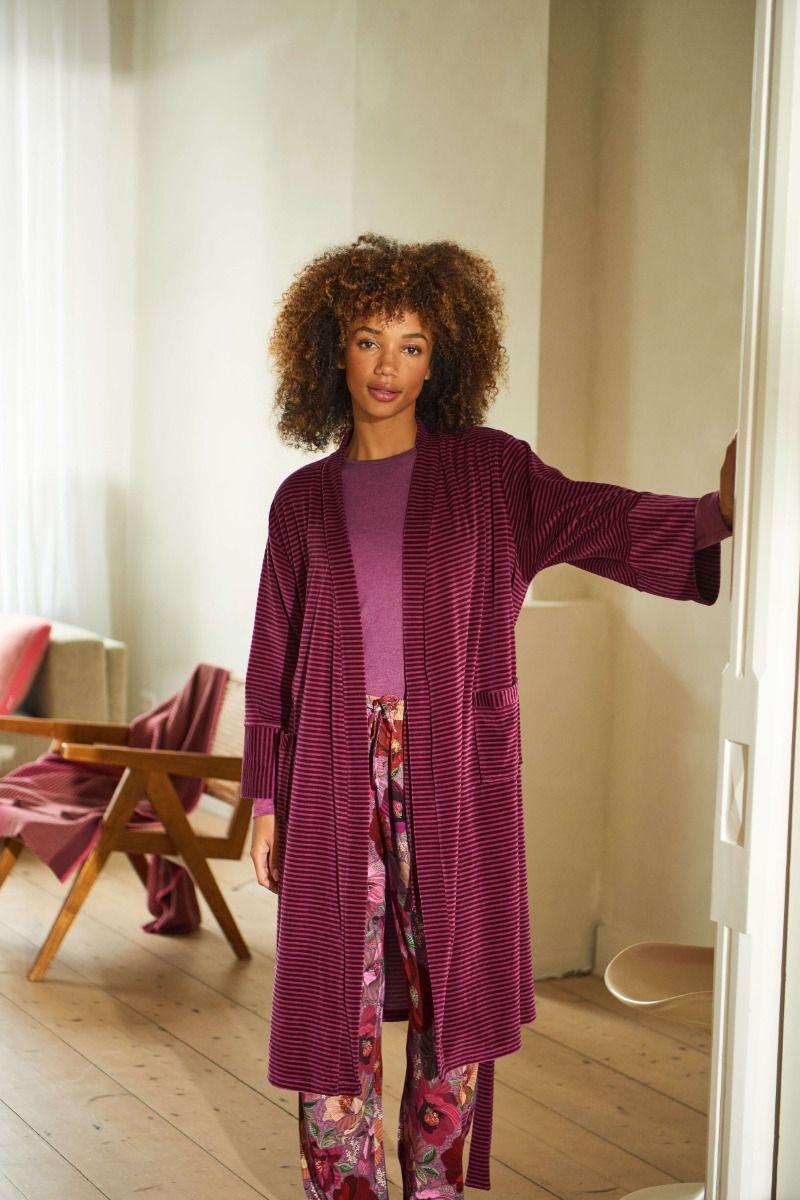 Pip Studio Naomi Kimono Velvet Little Sumo Stripe Rood Roze