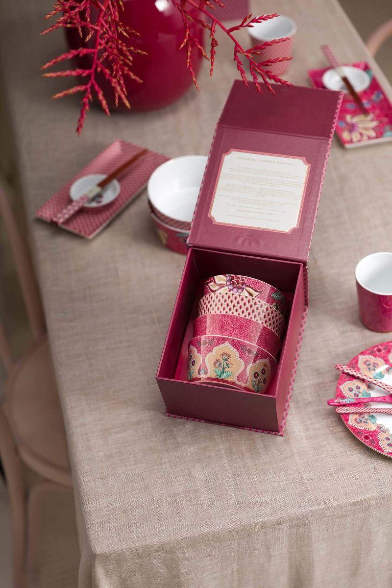 Pip Studio Oriental Flower Festival Set/4 Kommen Donkerroze 12cm Roze