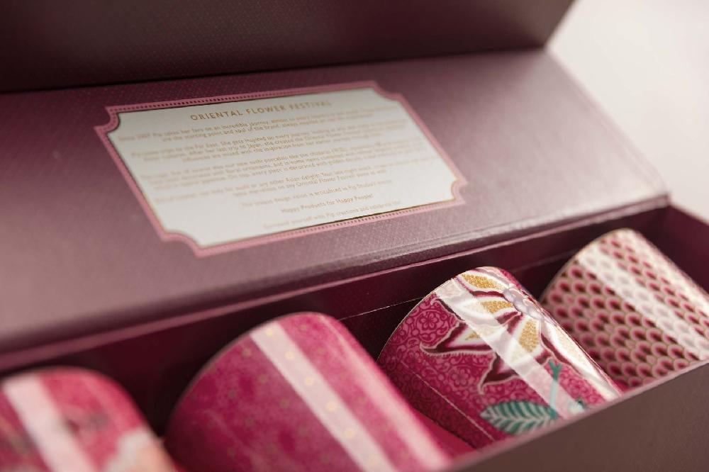 Pip Studio Oriental Flower Festival Set/4 Mokken Donkerroze Blauw