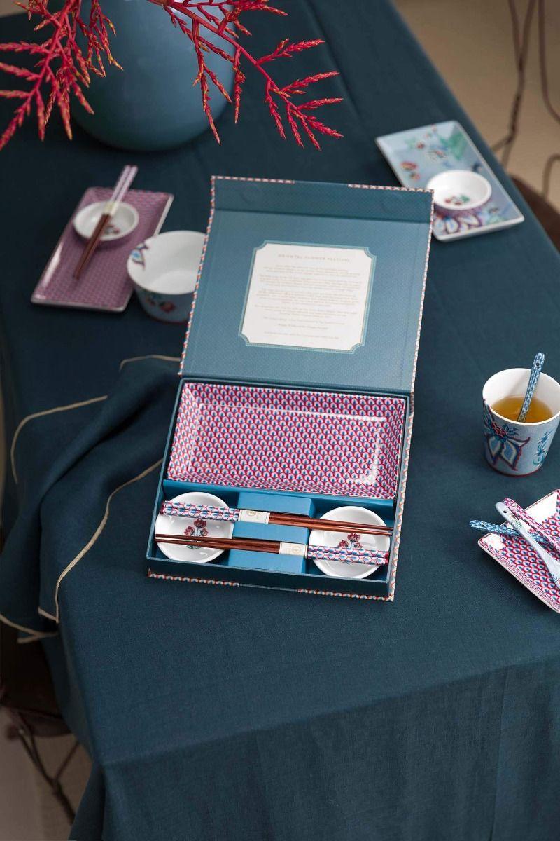 Pip Studio Oriental Flower Festival Sushi Set Blauw Roze