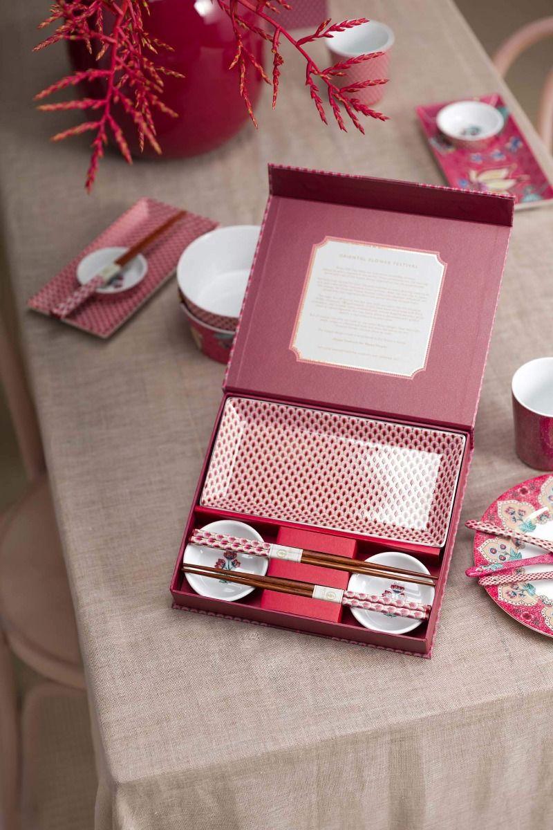 Pip Studio Oriental Flower Festival Sushi Set Donkerroze Roze