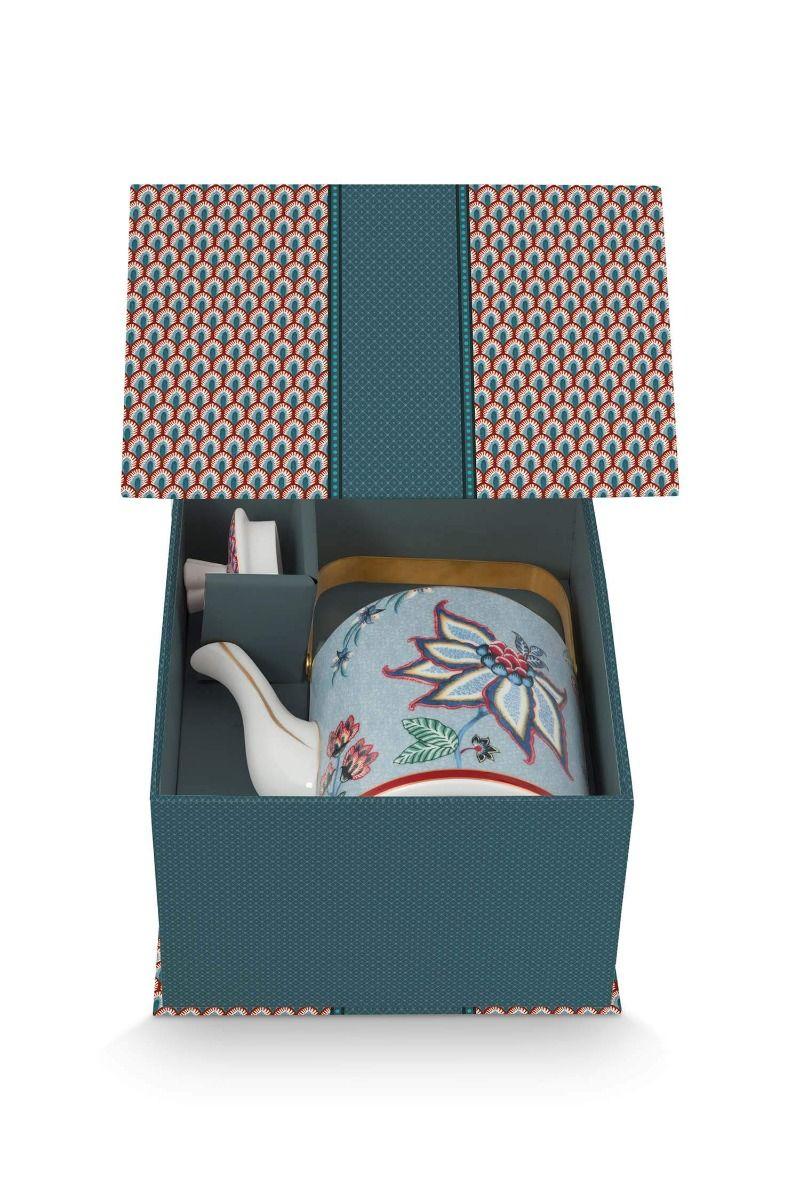 pip studio Oriental Flower Festival Theepot Blauw Medium Roze