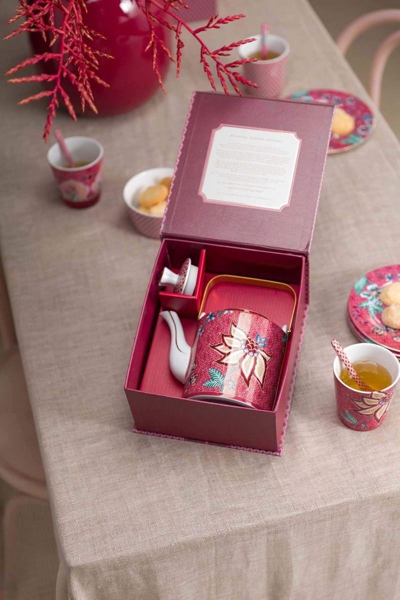Pip Studio Oriental Flower Festival Theepot Donkerroze Medium Roze