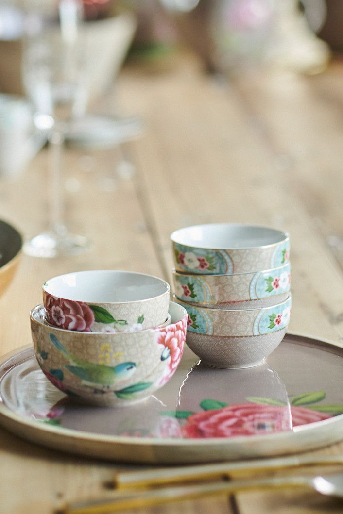 Pip Studio Blushing Birds Kom Khaki 12 Cm Wit