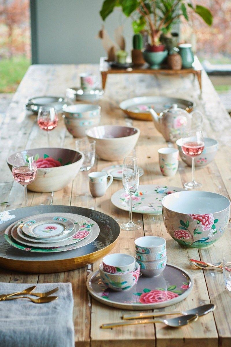 Pip Studio Blushing Birds Mok Groot Khaki Blauw