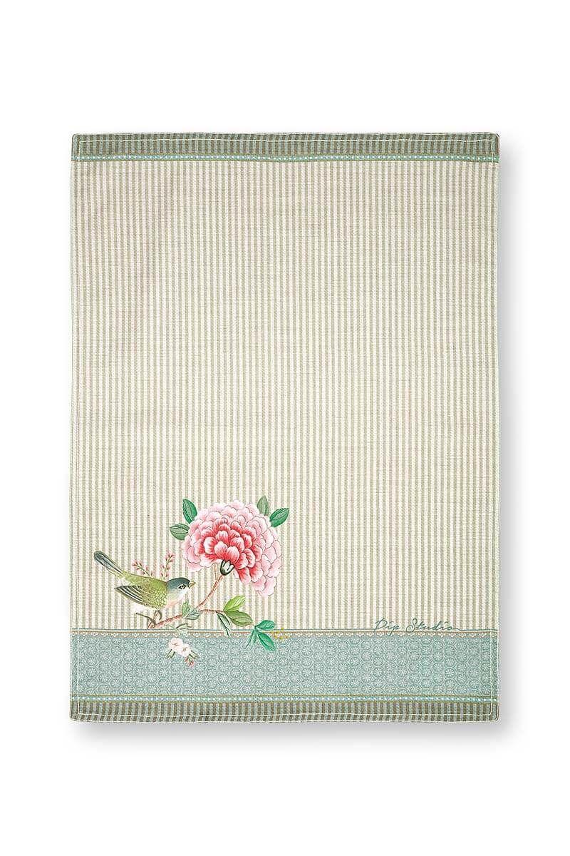 pip studio Blushing Birds Theedoek Khaki Blauw