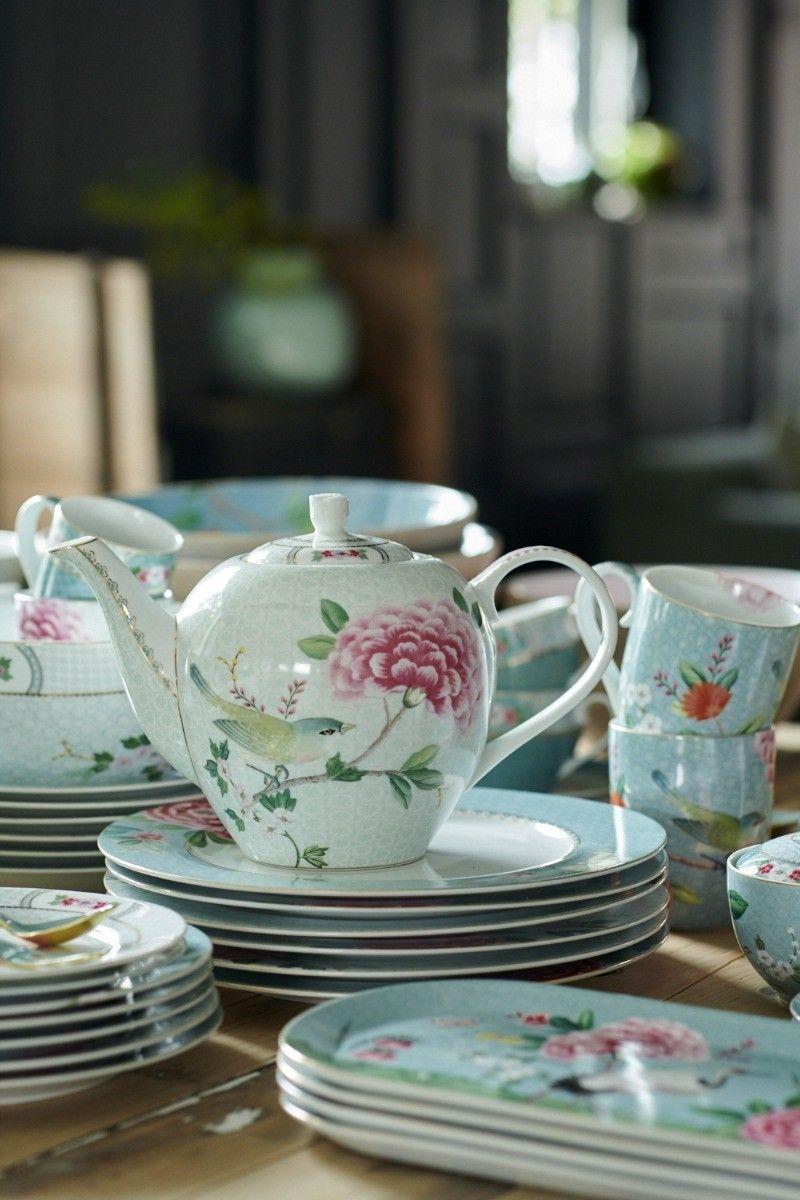 Pip Studio Blushing Birds Theepot Groot Wit Khaki