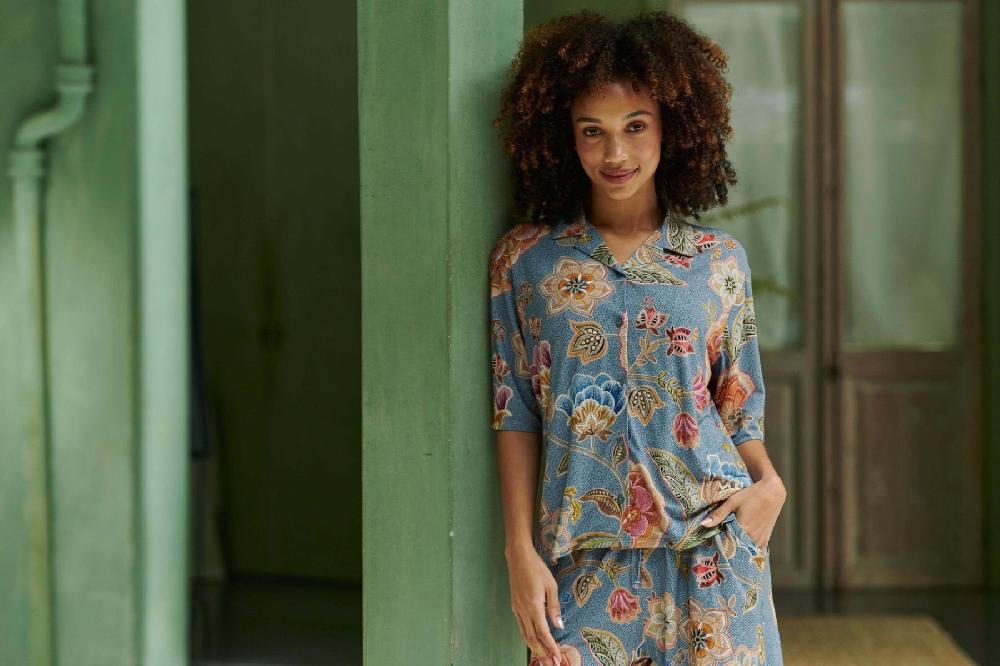 Pip Studio Flora Top Korte Mouw Matata Blauw Paars