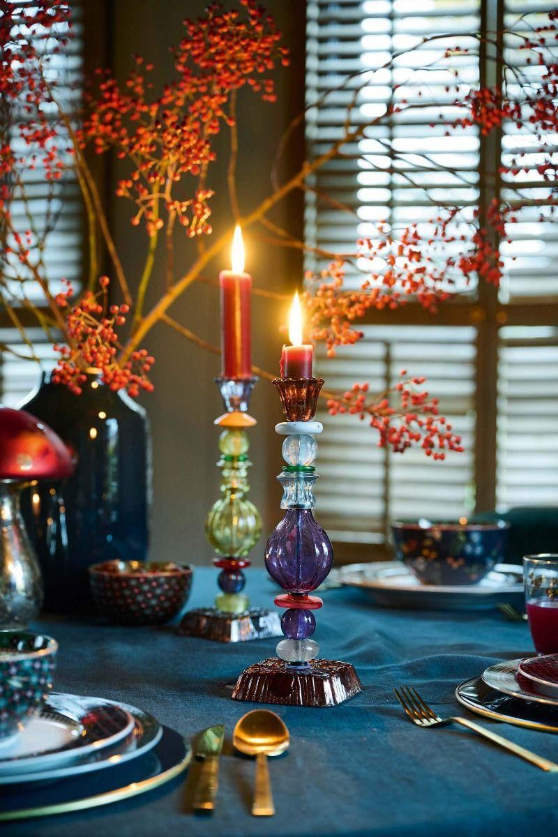 Pip Studio Glazen Kandelaar Blauw 28cm