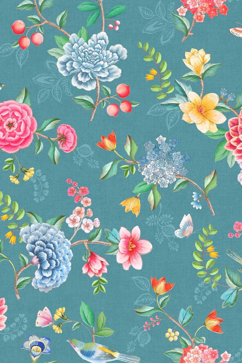 Pip Studio Pip Studio Good Evening Vinylbehang Petrol Geel